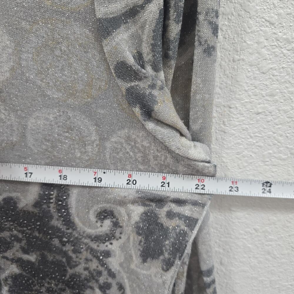 Chicos Metallic Floral Long Sleeve Top Gray Silver Stretch Sparkle Shrit L - Picture 9 of 9